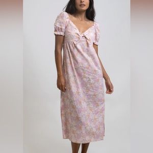Rhythm Floral Linen Midi Dress Pink